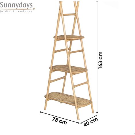 Etagère pyramidale à 3 étagères en rotin - Beige - H 163 x L 78 cm - Livraison gratuite