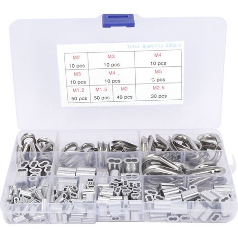 225 manchons de sertissage M1.2 M1.5 M2 M2.5 M3 M4 M5, cosses pour câbles métalliques M2 M3 (1/5)