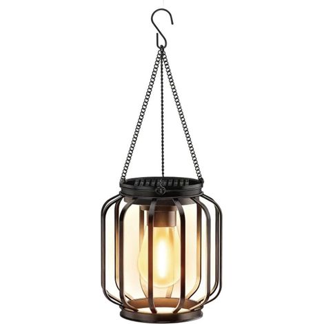 Lanterne solaire – Lanterne – Lanterne d'extérieur – Éclairage décoratif suspendu – 16 x 16 x 34 cm – Noir – Métal noir (1/5)