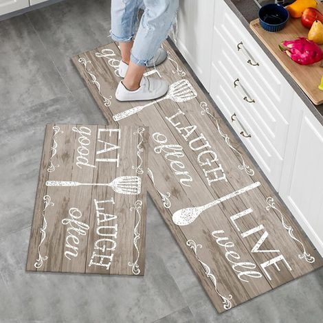Washable Non-Slip Kitchen Mat Set, 2 Piece Kitchen Mat Set, 50 x 80 + 50 x 150 cm Floor Mats for Office Home Decoration (1/5)