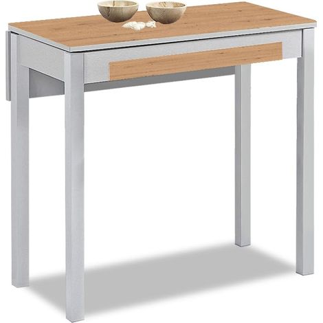 Table de Cuisine Extensible - Minimaliste - Structure métallique - Surface en Verre Couleur : Amazona. Dimensions : 80 cm x 40 cm. Dimensions Extensible : 80 cm x 60 cm (1/5)