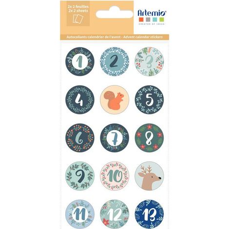 Stickers Ronds - Artemio - Woodsy Christmas - Calendrier de l'Avent - 2 feuilles - Rouge