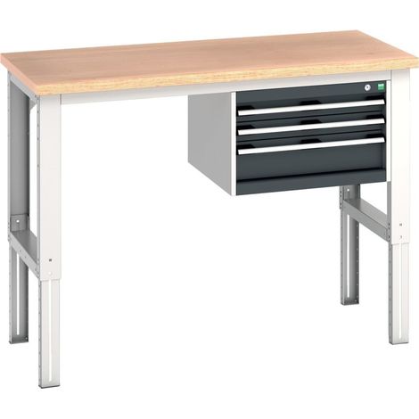 Bott Werkbank cubio 3 Schubladen Multiplex höhenverstellbar 1500 x 750 x 740-1140mm RAL 7035/7016