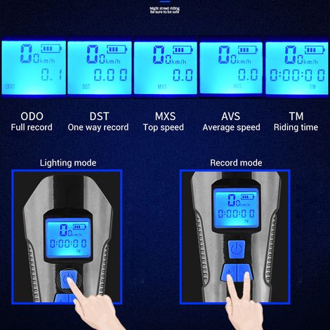 USB-wiederaufladbares LED-Fahrradlicht-Set mit Rück- und Vorderlicht sowie Tachometer und Kilometerzähler (1/5)