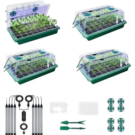 Anzuchtschale, 160 Zellen, hohes Kuppeldesign, 8 LED-Pflanzenlampen, intelligenter Timer, Kunststoff (1/5)