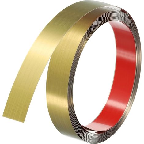 Moulures décoratives autocollantes en acier inoxydable - Barre métallique flexible autocollante pour mur, armoire, bord de carrelage, cheminée, bord de miroir et décoration de bricolage (jaune titane (1/5)
