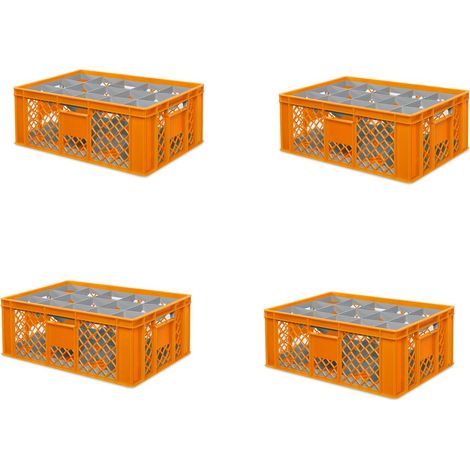 BRB 4x Gläserkiste 600x400 mm für 15 Gläser bis 205 mm Höhe/Durchmesser 109 mm, orange