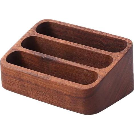 Porte-cartes de visite à 3 niveaux en bois de noyer naturel, organisateur minimaliste pour bureau et maison (1/5)