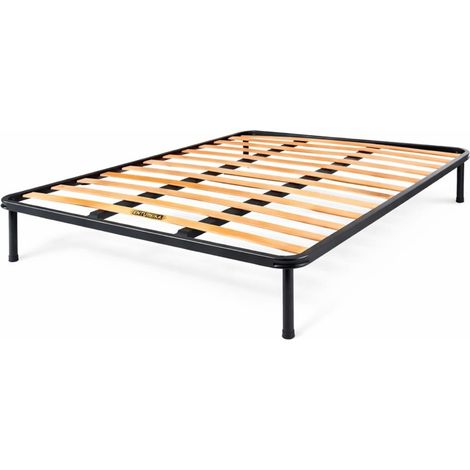 Rete ortopedica con doghe in legno per letto Matrimoniale - misura 160x190 cm - Struttura in metallo, 13 doghe in legno di betulla e piedini con gommi (1/5)