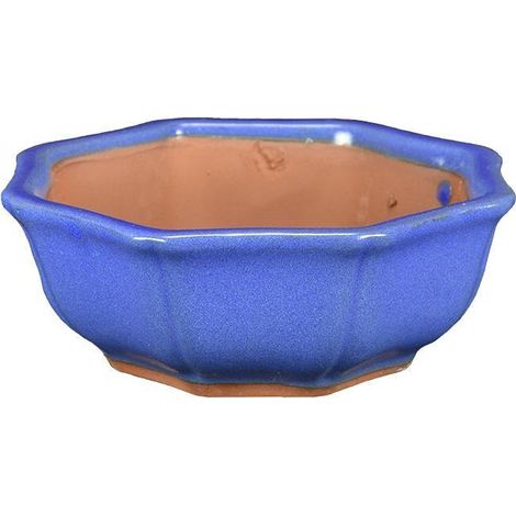 Vaso bonsai fior di loto smaltato blu 19 cm