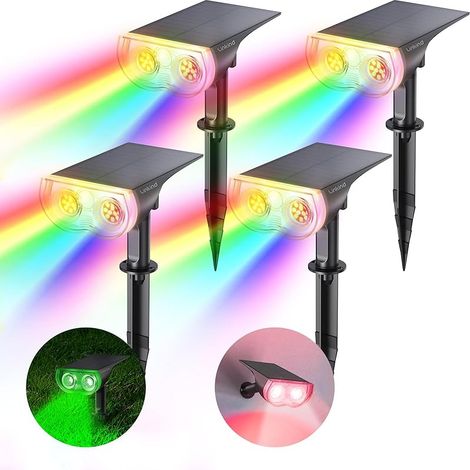 Farbig Solarlampe Dusk to Dawn RGBW Gartenleuchten Außen mit 22-LEDs, Bunt Solarleuchte Garten IP65 Wasserdicht, StarRay Solarstrahler zum Halloween, Weihnachten, 11 Modi, 4 Stück (1/5)