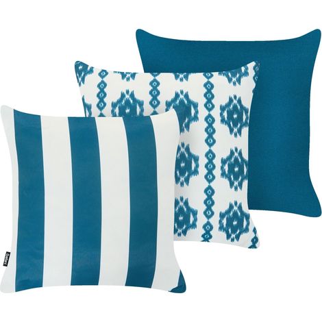 Gartenkissen 3er Set BASSWOOD Geometrisches Muster 45 x 45 cm Weiß / Blau (1/5)