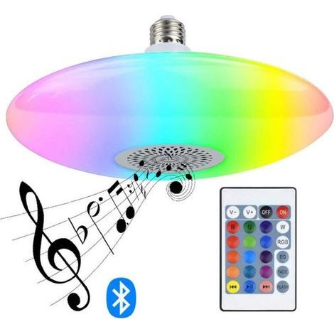 LED Lampe Ampoule Sans Fil Musique Lampe Ampoule 30W RGB Dimmable avec Télécommande Changement de Couleur et Bluetooth Haut-parleur Éclairage Décoratif pour Scène, Chambre, Fête, E27 [Classe énergétiq (1/5)