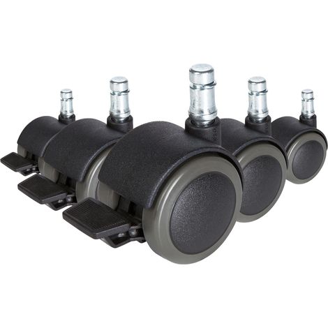 5x Roulettes ROLO STOP pour sols durs avec frein de stationnement 11mm / 50 mm hjh OFFICE