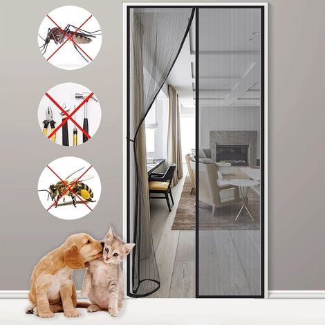 CCYKXAMagnetisches Moskitonetz, Türgröße 100 x 210 cm, extrem strapazierfähiges Netzgewebe, durchgehender Magnetverschluss, automatischer Schließmechanismus, hält die Luft frisch, Schwarz (1/5)