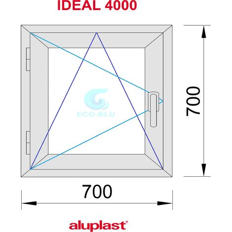 Eco-Blu – Fenêtre PVC oscillo-battante 700x700mm – 1 vantail gauche – Verre opaque 4-16-4 Argon Low-E – Profilé Aluplast 70mm