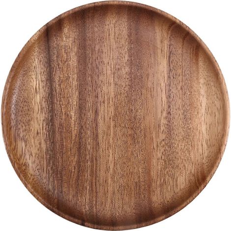 Rond solid bois planche whole acacia bois assiette à fruits en bois saucer thé assiette dessert dîner petit déjeuner (1/5)