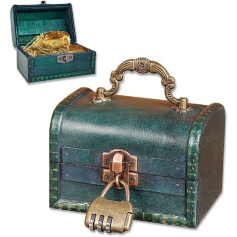 BUNTHAUS Coffre Trésor Bois Vintage - 1 pièce, Coffre Trésor Bois Vintage 11,5×8×8cm Serrure Combinaison - Émeraude, Mini Rangement