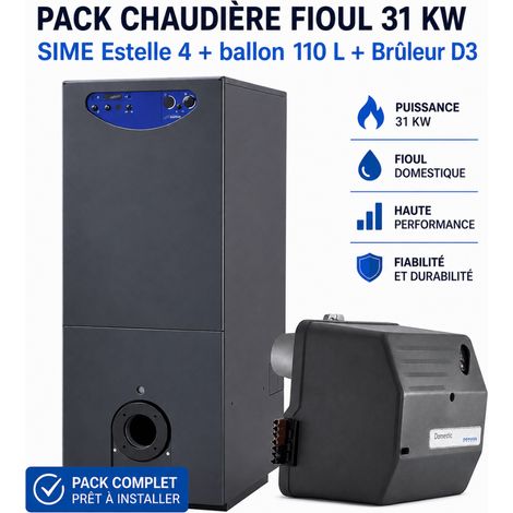 Pack chaudière fioul 31 kw SIME Estelle 4 ballon 110L + Brûleur D3