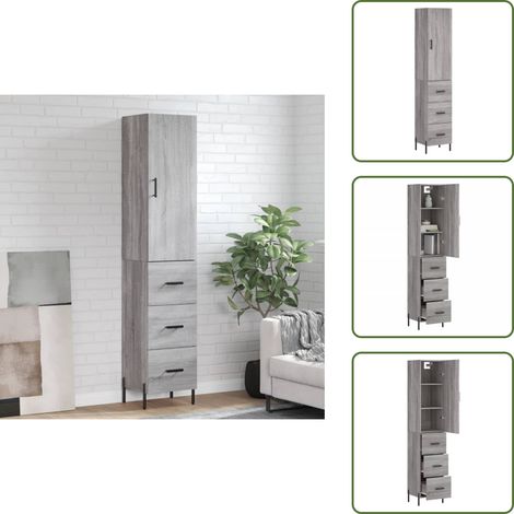Muebles decorativos - vidaXL Aparador alto madera contrachapada gris Sonoma 34,5x34x180 cm - Aparador gris Sonoma