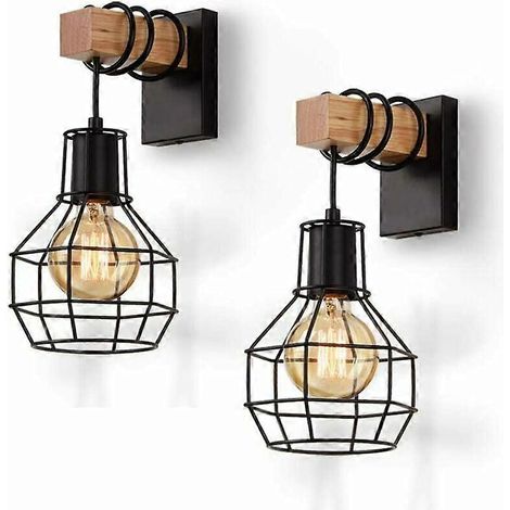 Lot de 2 petites appliques murales antiques de style industriel, type A, noires (1/4)