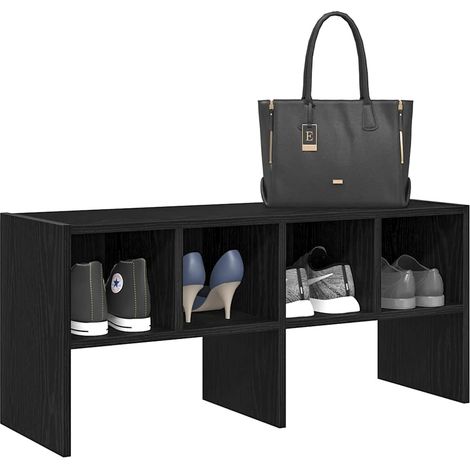 Schuhregal Stapelbar Schwarz Eichen-Optik 89,5x30x40 cm