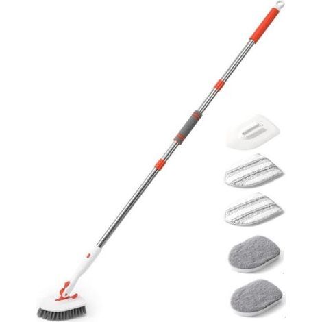 Brosse à récurer 3 en 1 pour salle de bain, baignoire, carrelage, brosse de nettoyage améliorée pour baignoire, sol, mur, cuisine, salle d'eau (1/5)