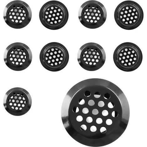 10 grilles de ventilation rondes noires en acier inoxydable pour cuisine, salle de bain, placard, armoire de cuisine, diamètre de montage 35 mm (1,38 pouce). (1/5)