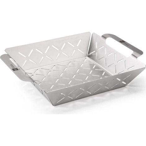 Ensemble d'ustensiles de barbecue ING, comprenant une poêle à griller carrée en acier inoxydable, un bac d'égouttage et un panier à griller.-AquaForge