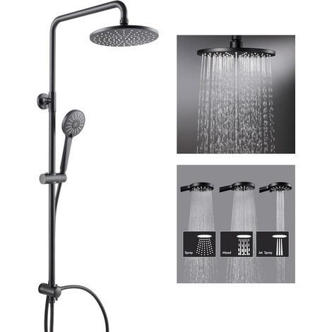 Cecipa Sistema de ducha Columna de ducha en cascada negra con ducha de mano de 3 funciones Juego de ducha de inox Ducha de lluvia (1/5)