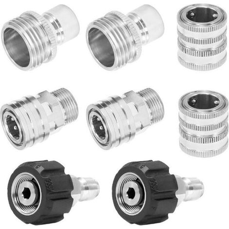Lot de 4 adaptateurs de nettoyeur haute pression en acier inoxydable 3/8 M22-14 mm, 5000 PSI anti-fuite pour rondelles et tuyaux électriques, lot de 4 (un lot de huit) (1/5)