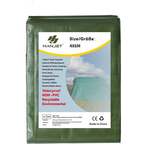 Bâche en tissu imperméable multi-usages, vert, 140 g, pour auvent, bâche de protection pour extérieur, camping, 4 x 6 m (1/5)