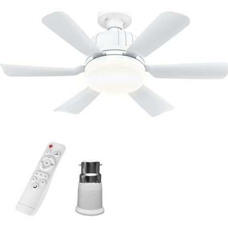 Ventilateur Plafonnier Lumineux E27 avec Télécommande, 3 Vitesses 3 Températures de Couleur 3000-6500K, Minuterie 2/4H, Ventilateur 2 en 1 pour Chambre Salon Cuisine (Blanc E27+B22) (1/5)