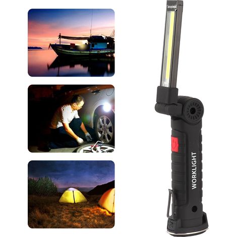Lampe multifonctionnelle COB+LED blanche rechargeable pour le travail, la maintenance et les situations d'urgence, format compact. (1/5)