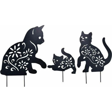 Lot de 3 décorations de chats en métal, piquets décoratifs en fer forgé pour jardin et pelouse (1/5)