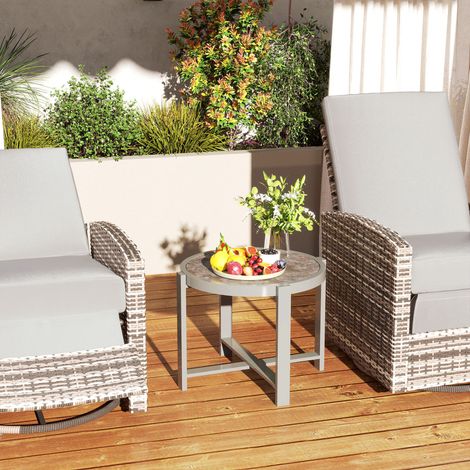 Beistelltisch Gartentisch Rund wetterfest Aluminium Balkontisch mit Marmoroptik Grau