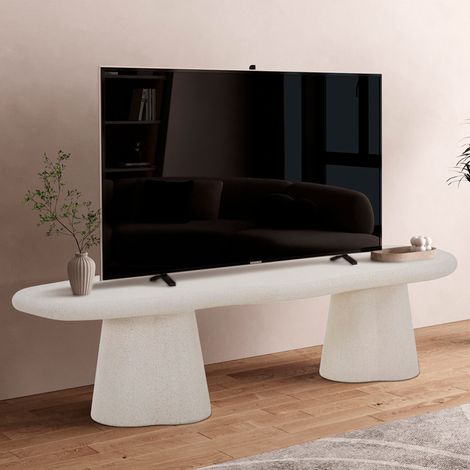 Meuble TV organique 159x44x40 cm effet ciment écru - HERMIO