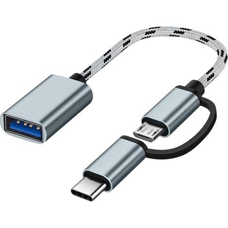 Grey-USB C/Micro USB to USB Adapter, Micro USB/USB-C to USB 3.0 Converter, OTG Adapter Cable Compatible with MacBooks, Android Phones, etc. (1/5)