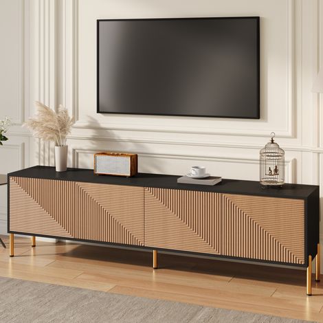 Meuble TV 4 portes 179x35x53,5 cm noir naturel OKMYHOME (1/5)