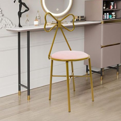 Schminktisch Stuhl, Schleifen Rückenlehne Schminkhocker, Schminkstuhl, Stabiler Make up Stuhl, Kosmetikstuhl mit Flanell und Schwamm Polsterung für Mädchen für Make-up und Mode-Räume (1/5)