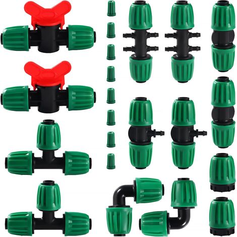 22 Pièces Raccords D'Irrigation pour Tube 13/16mm à 4/7mm, Connecteur de Tuyau D'Eau D'Irrigation, Connecteur de Tuyau D'irrigation de Jardin, Connecteurs Barbelés Systèmes d'Arrosage, Vert (1/5)