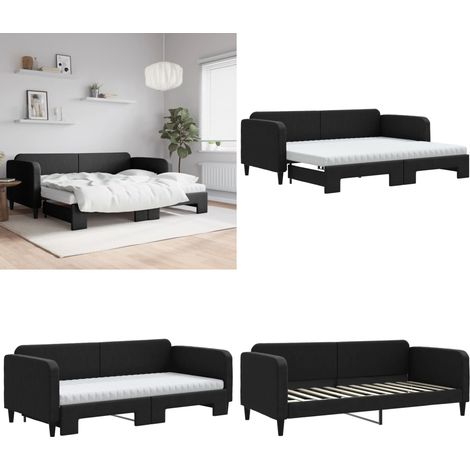 Tagesbett Ausziehbar mit Matratzen Schwarz 90x200 cm Stoff - Schlafsofa - Doppelbett - Gästebett - Tagesbett - Wohnzimmer Möbel - Home & Living (1/5)
