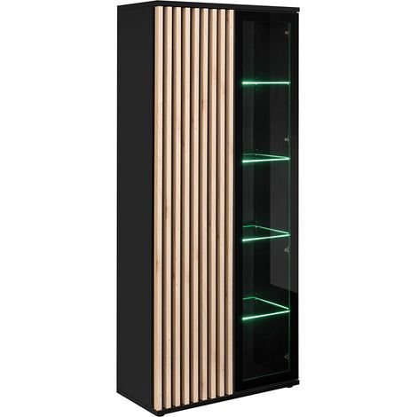 Vitrine, schwarz mit Hickory Eiche, CATANZARO-164 (1/5)