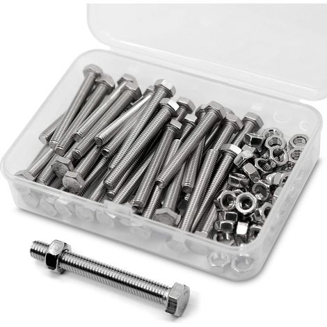 M5 x 50 mm 40 Stück Sechskantschrauben aus Edelstahl 304, Außenwinkel-Sechskantschrauben, Sechskantschrauben- und Muttern-Set