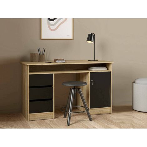 Dmora - Escritorio Carine, Escritorio multiusos, Mesa de oficina para PC, El plan de trabajo, 126x55 h76 cm, Roble y Negro