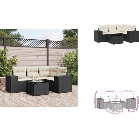 5-tlg. Garten-Sofagarnitur mit Kissen Schwarz Poly Rattan - Gartenmöbel - Esstischgarnituren - Outdoor Möbel - Lounge Set - Rattan Gartenmöbel (1/3)