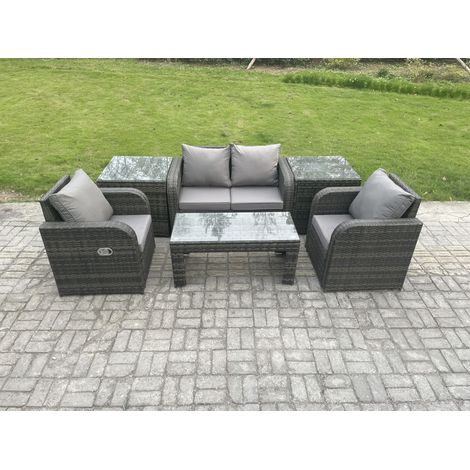 Fimous Rattan Lounge Sofa Set Gartenmöbel-Set mit Rechteckiger Couchtisch Love Sofa 2 Beistelltischen Dunkelgrau Gemischt (1/5)