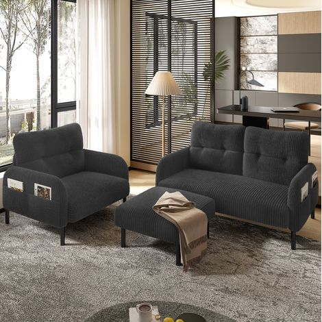 Set divano 2 posti poltrona e pouf in corda grigio OKMYHOME (1/5)