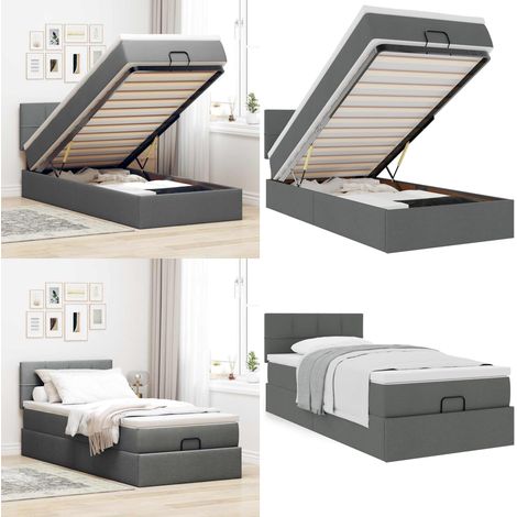vidaXL Ottoman-Bett mit Matratze Dunkelgrau 100x200 cm Stoff (1/5)