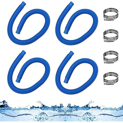 Tuyau de piscine hors sol en 4 sections, diamètre 32 mm, pour accessoires de piscine hors sol. Tuyau de rechange pour pompe de piscine avec 4 colliers de serrage métalliques, 150 x 32 cm, bleu. (1/5)